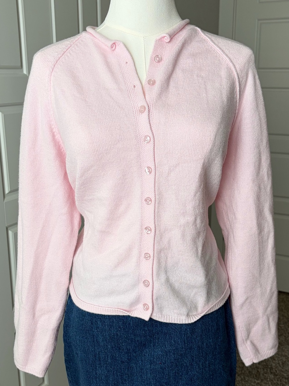 Baby Pink Women's Button-Up Knit Top Baby Pink Cardigan